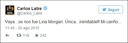 Lina Morgan adiós en Twitter: Carlos Latre