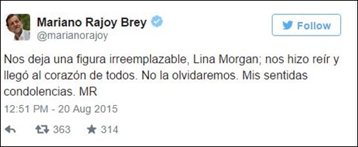 Lina Morgan adiós en Twitter: Mariano Rajoy