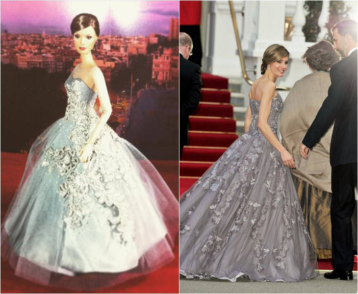 La Reina Letizia se convierte en una muñeca Barbie: vestido Felipe Varela