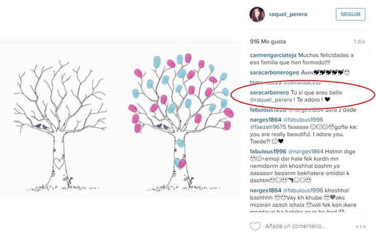 Sara Carbonero respuesta a Raquel Perera en Instagram