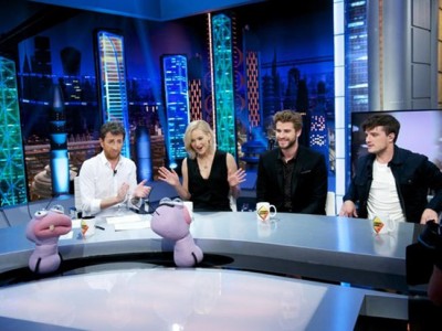 Jennifer Lawrence, Liam Hemsworth y Josh Hutcherson en 'El Hormiguero'.