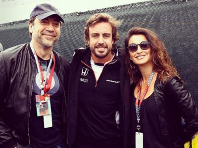 Penélope Cruz y Javier Bardem animan a Fernando Alonso en Montreal